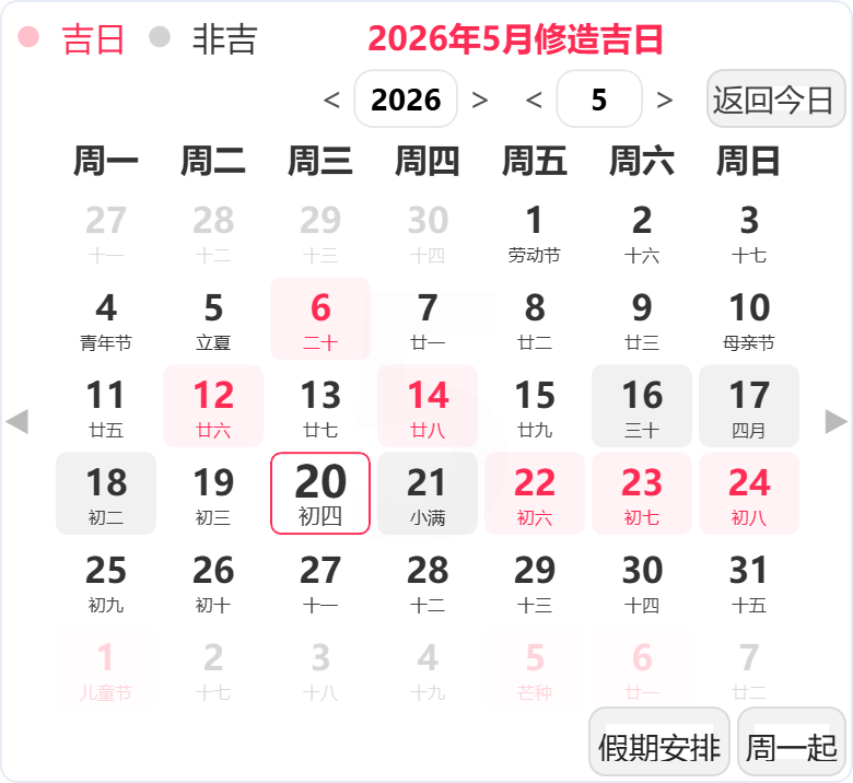 2026年5月装修吉日 2026年5月装修吉日
