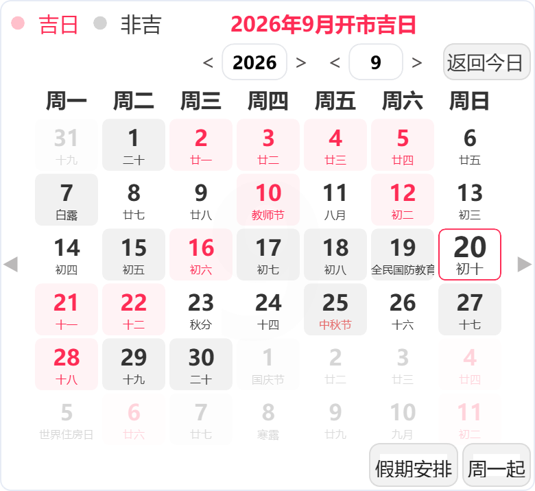 2026年9月开业吉日 2026年9月开业吉日