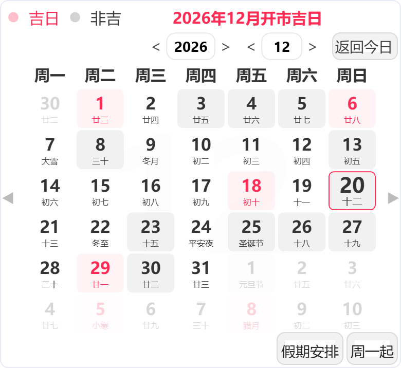 2026年12月开业吉日 2026年12月开业吉日